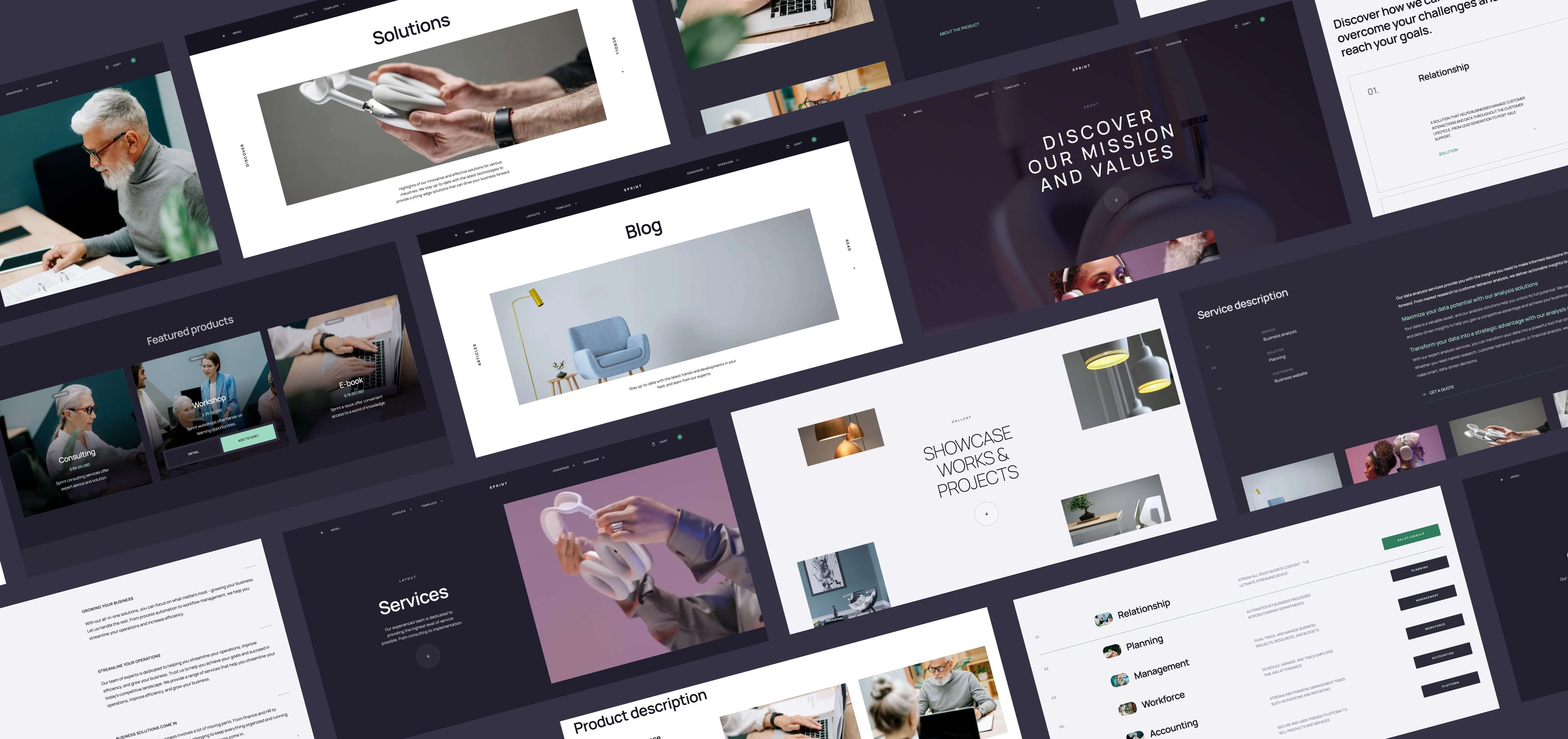 Sprint - UI Kit Webflow template screenshots