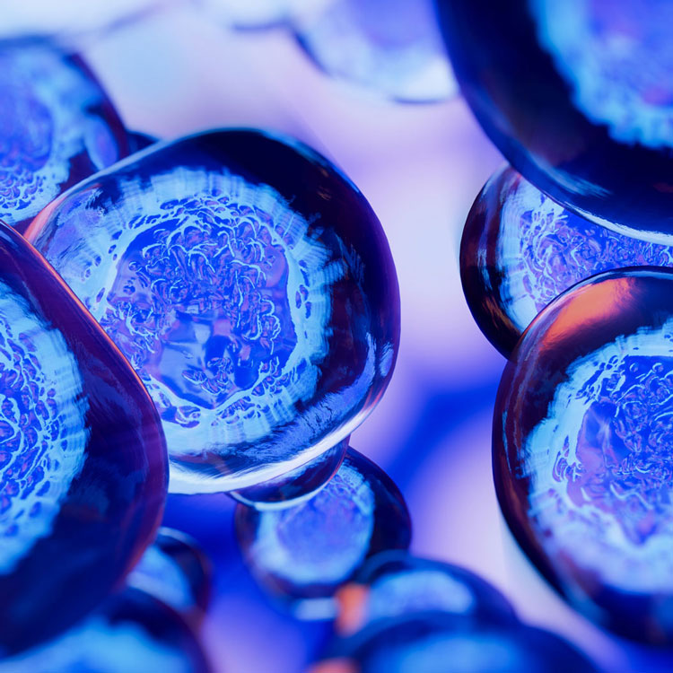 Some molecules zoomed in with a blue tint