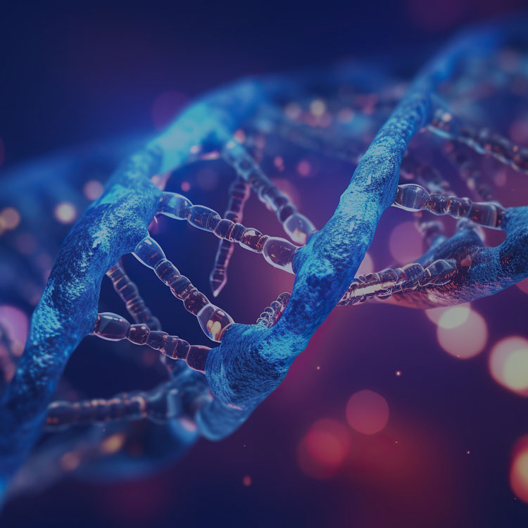A colourful render of a DNA strand with other molecules around