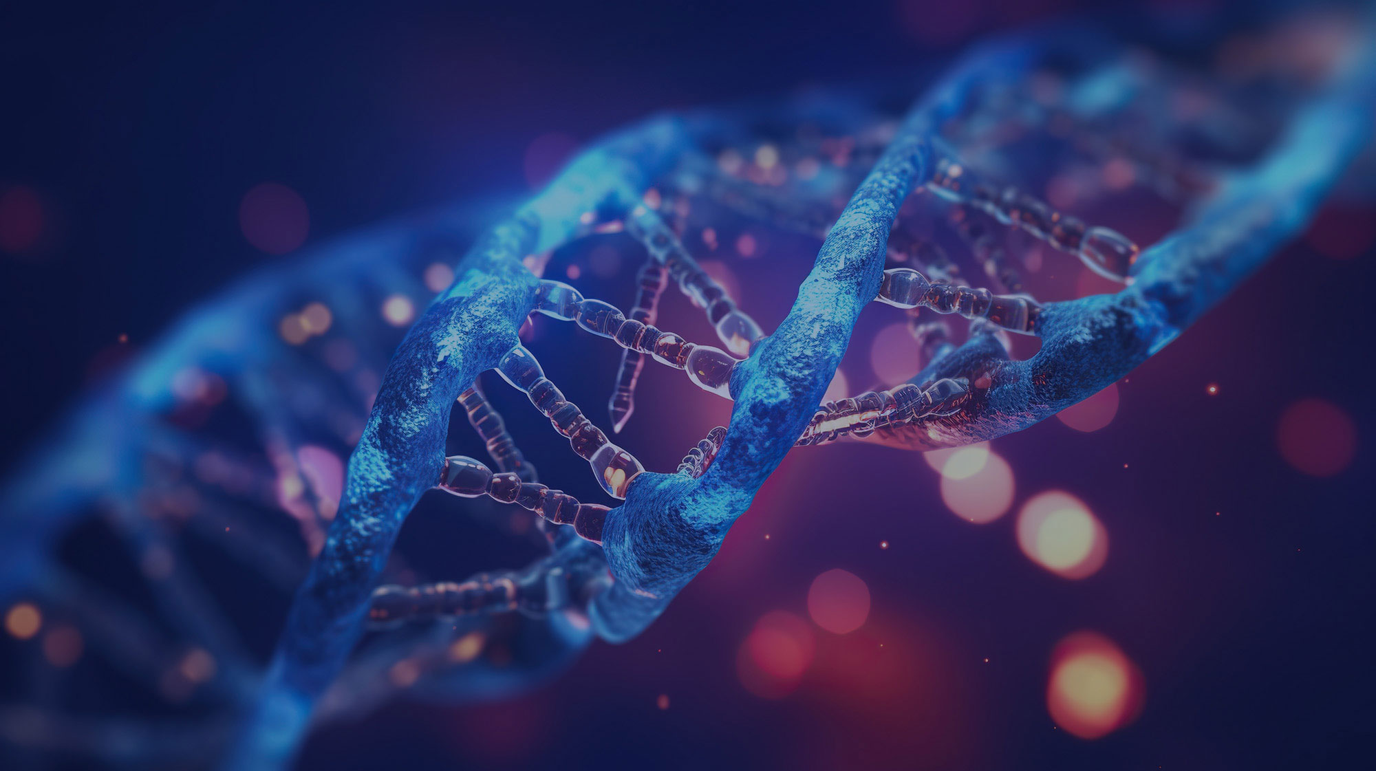 A colourful render of a DNA strand with other molecules around