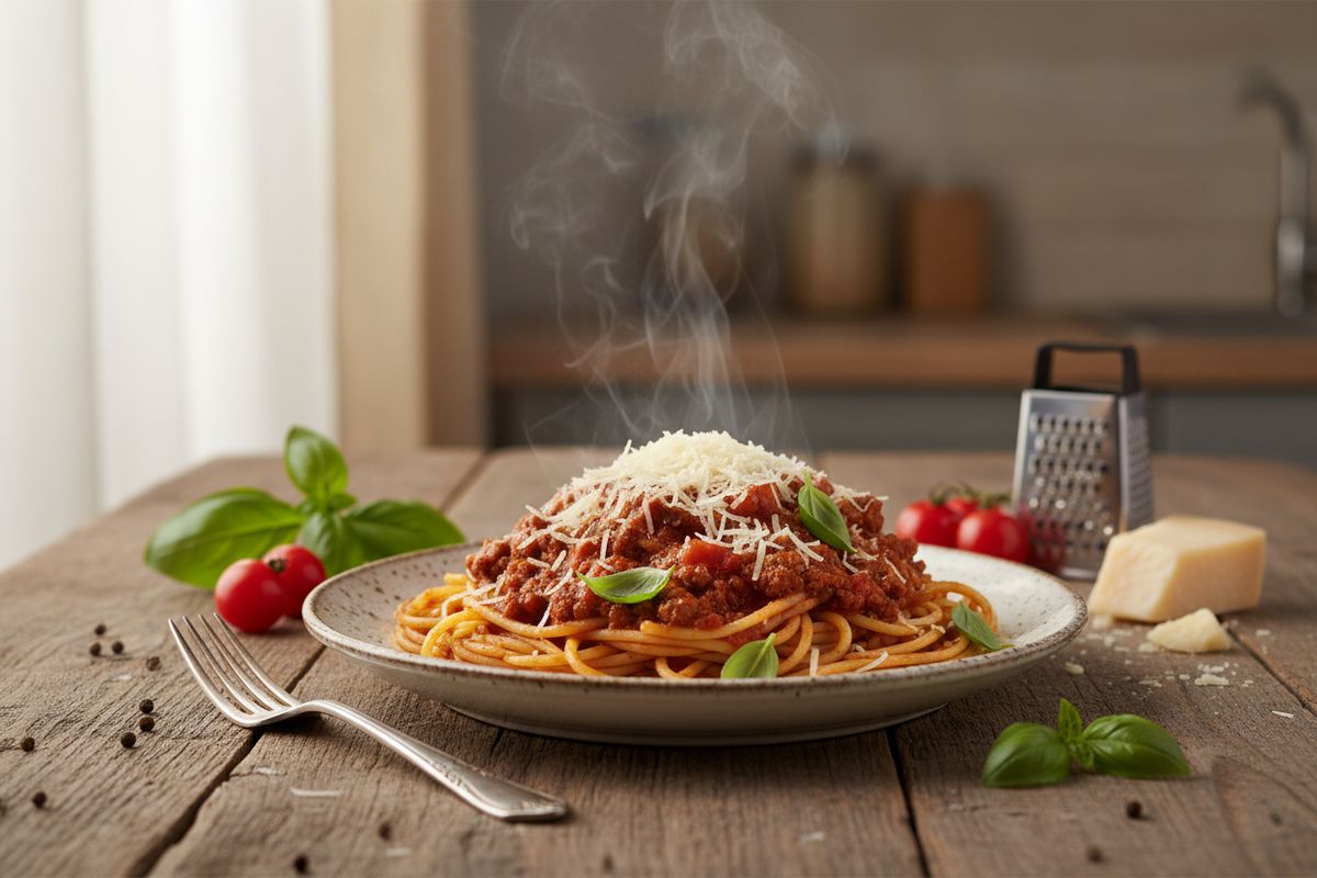 Nopea ja rehti arki-bolognese jauhelihasta ja passatasta – täynnä makua ja valmis puolessa tunnissa.