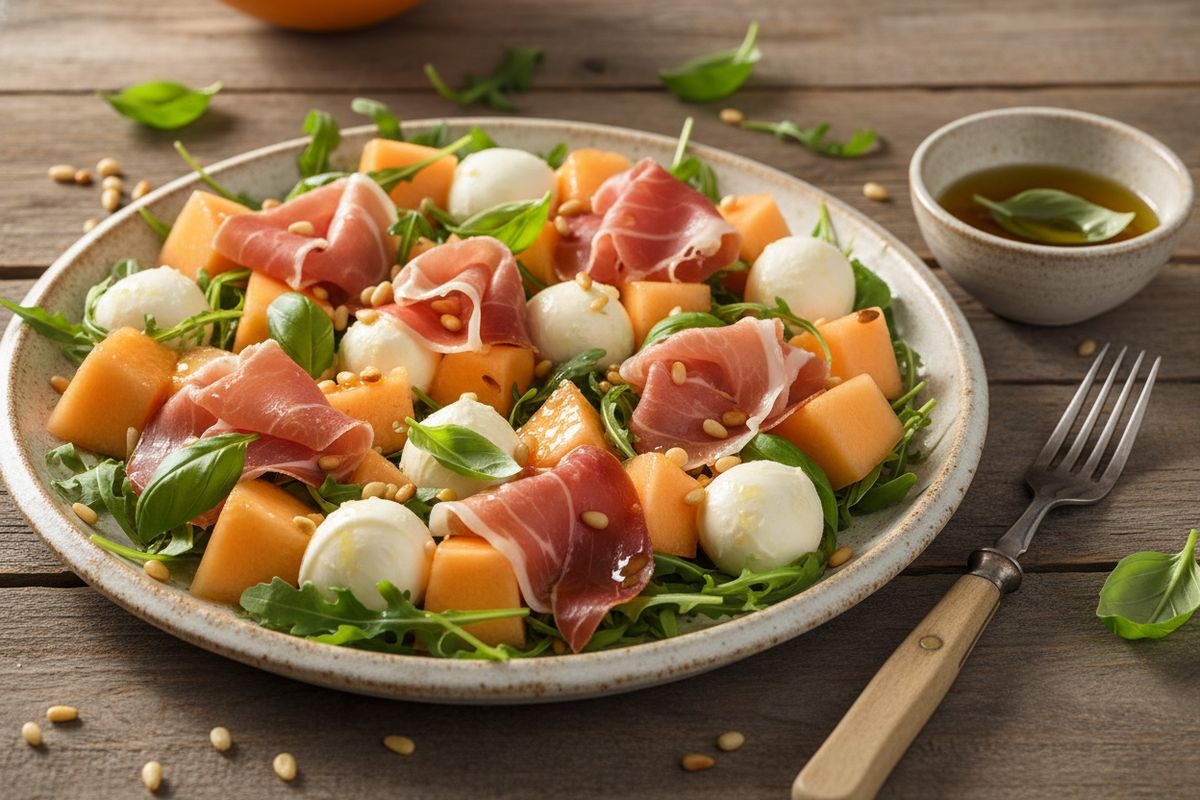 Suolainen prosciutto, kermainen mozzarella ja makea meloni yhdistyvät tässä nopeassa italialaisessa lihasalaatissa, joka on valmis alle 15 minuutissa.