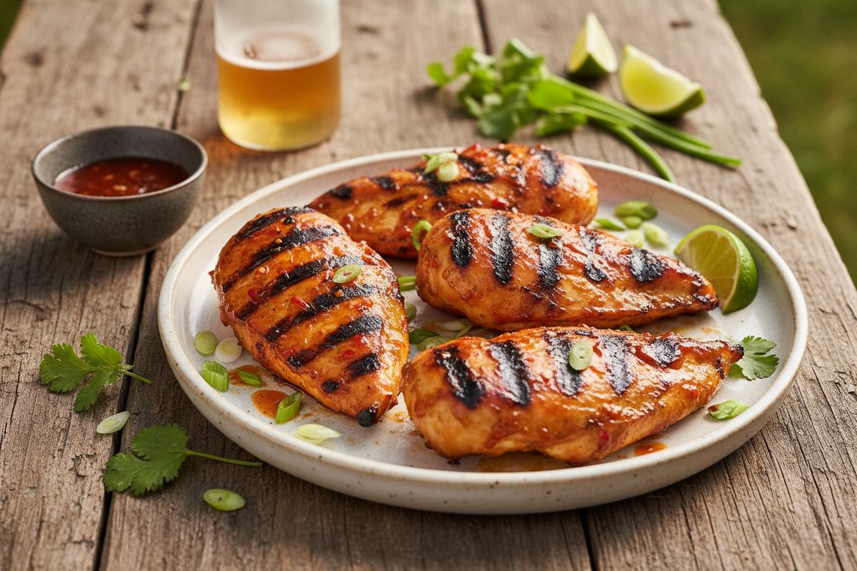 Mehevät grillatut kanafileet karamellisoituvassa sweet chili -glaseerauksessa – nopea ja maukas grilliklassikko lihanystäville.