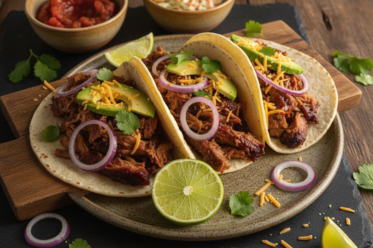 Pitkään haudutettu, savuinen pulled pork tortilloissa – lihansyöjän täydellinen taco-illallinen.