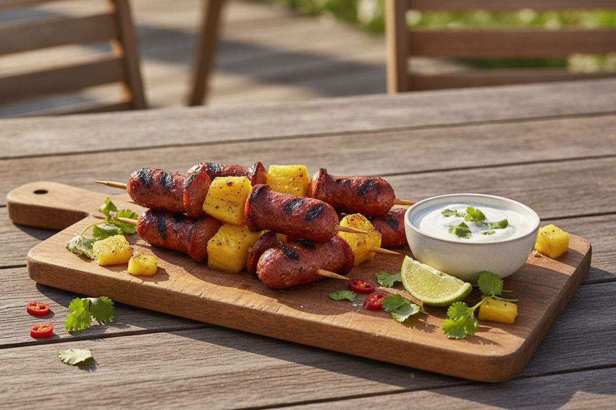 Tulinen chorizo ja makea ananas kohtaavat grillissä – helppo ja näyttävä varrastikkuohje lihanrakastajille.