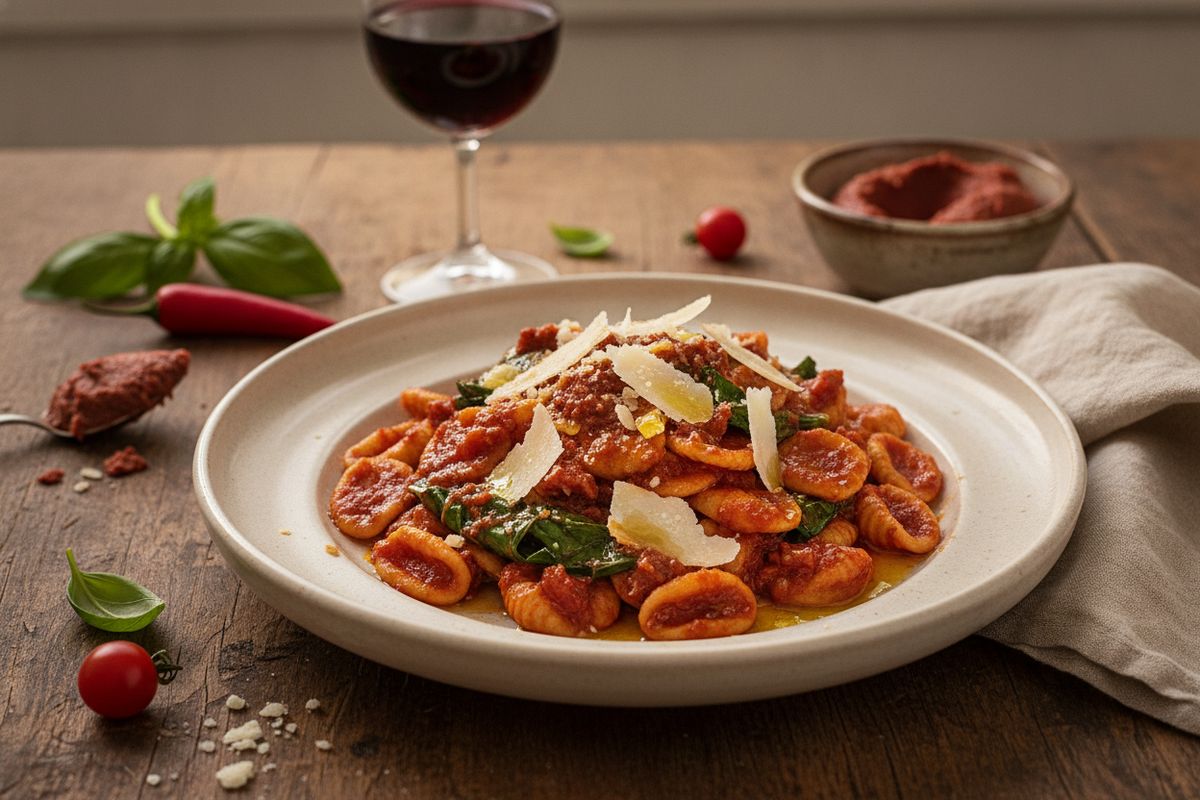 Tulinen nduja-lihamuru ja täyteläinen tomaattikastike tekevät tästä orecchiette-pastasta lihanystävän arki-illan ykkösvalinnan.