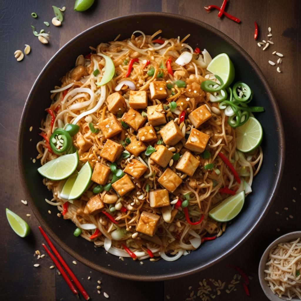 Täyteläinen vegaaninen Pad Thai riisivermiselleillä, rapealla tofulla ja kotitekoisella tamarindikas­tikkeella – thaimaalainen klassikko kasvisruokaan sovitettuna.