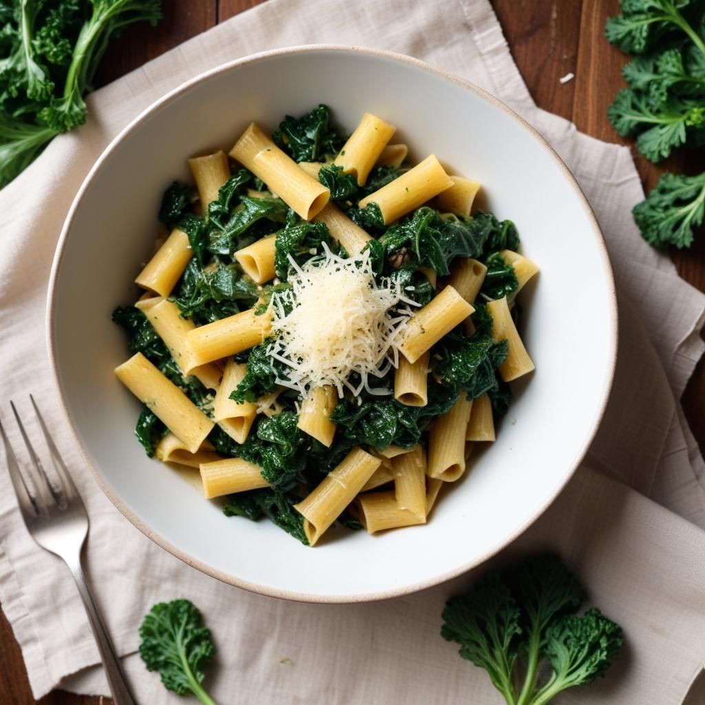 Samettinen vihreä lehtikaalikastike ja al dente rigatoni yhdistyvät tässä viiden aineksen pastaklassikossa, joka syntyy vain 15 minuutissa.