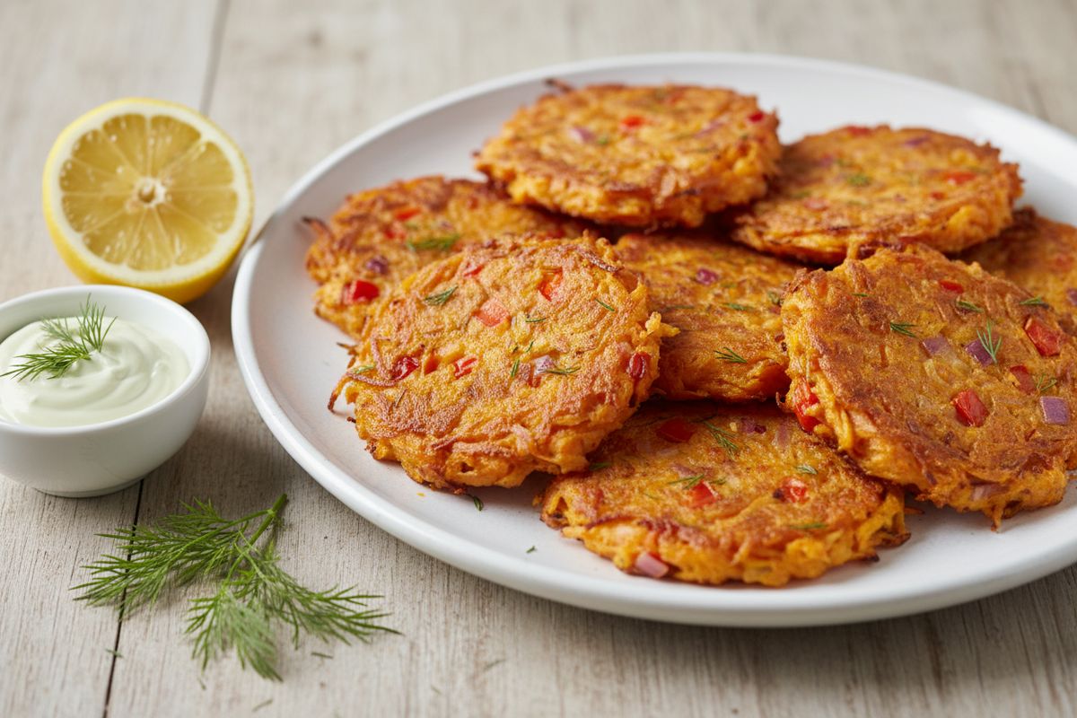 Rapeat ja maukkaat bataattiröstit tillimajoneesilla – helppo kasvisresepti lounaaksi tai brunssille.