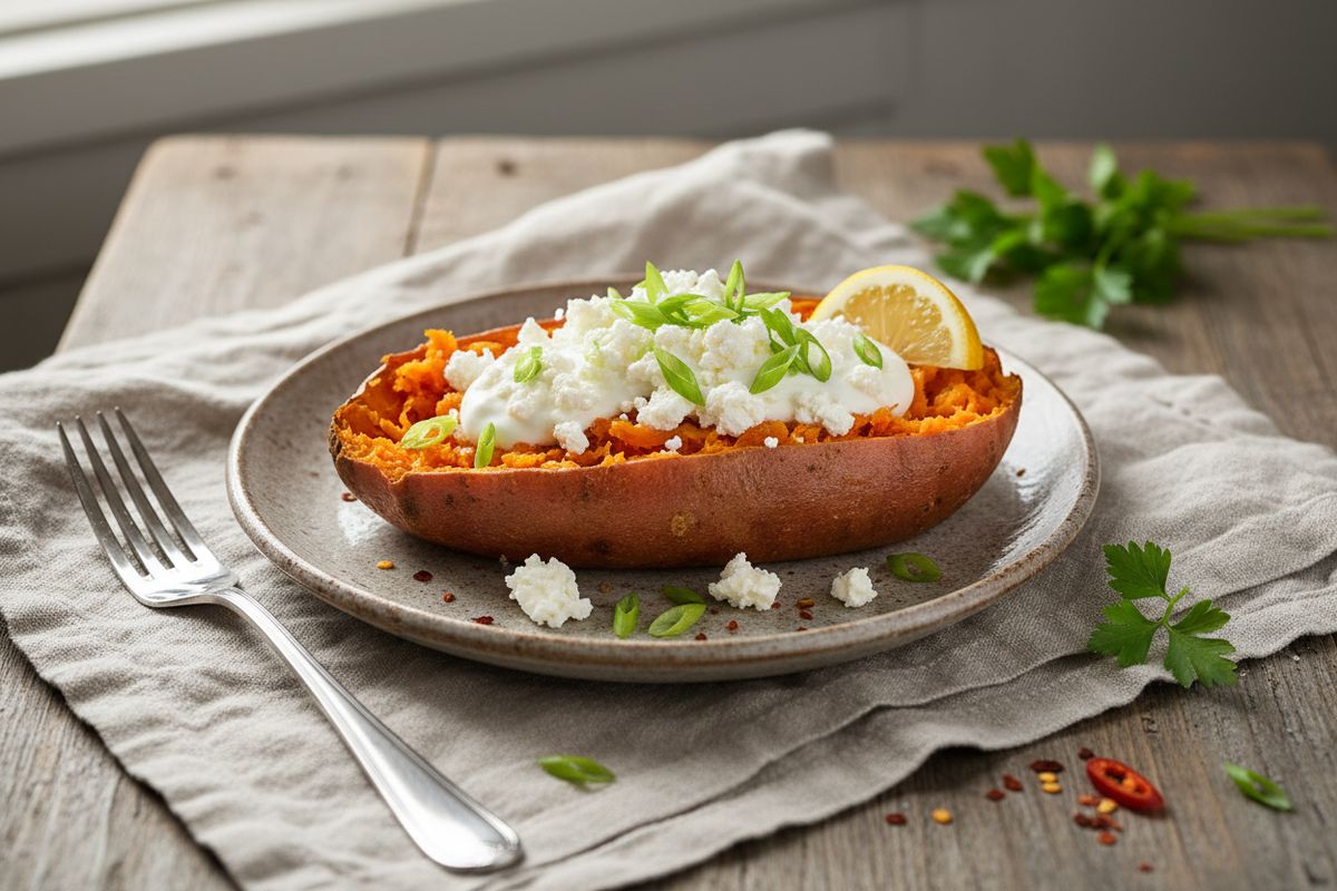 Pehmeä ja makea mikrobataatti täytteineen on nopein kasvislounas, jonka pystyt laittamaan pöytään alle 15 minuutissa.