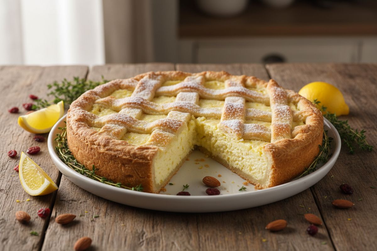 Kermainen italialainen ricottapiiras rapean voitaikinan sisällä – sitruunainen, ihanan täyteläinen ja täysin kasvisruokailijan ystävä.