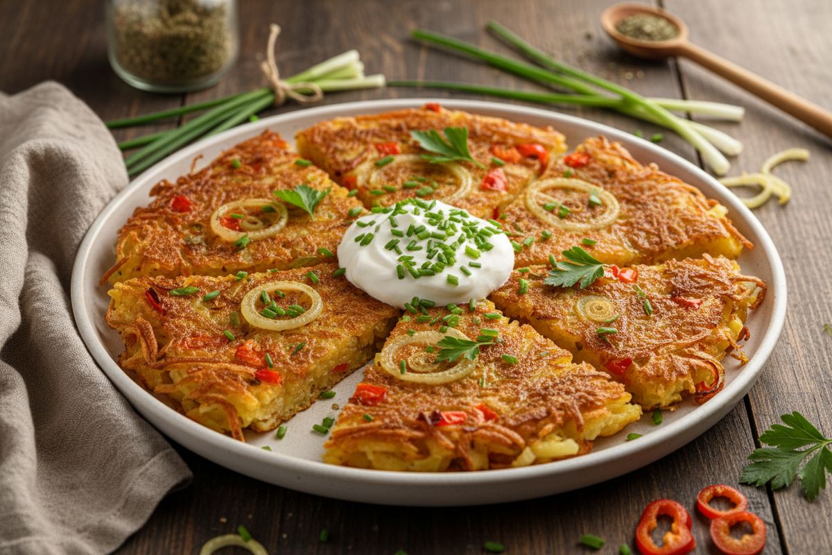 Rapea ja täyteläinen kasvispohjainen perunapannari, joka valmistuu helposti uunissa ja sopii koko perheelle.