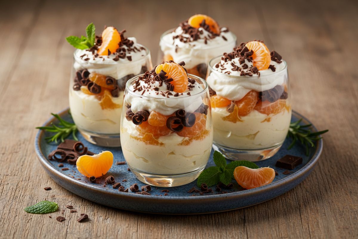 Helppo ja näyttävä suklaa-sitrusvaahto kerrostetaan annosmaljoihin muutamassa minuutissa – täydellinen kasvisystävällinen jälkiruoka juhliin ja arkeen.