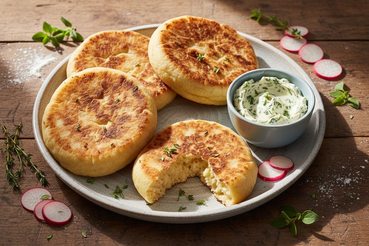 Nopeat ja herkullisen rapeapintaiset pannuleivät ilman kohotusta – täydellinen lisäke kasvispöytään.