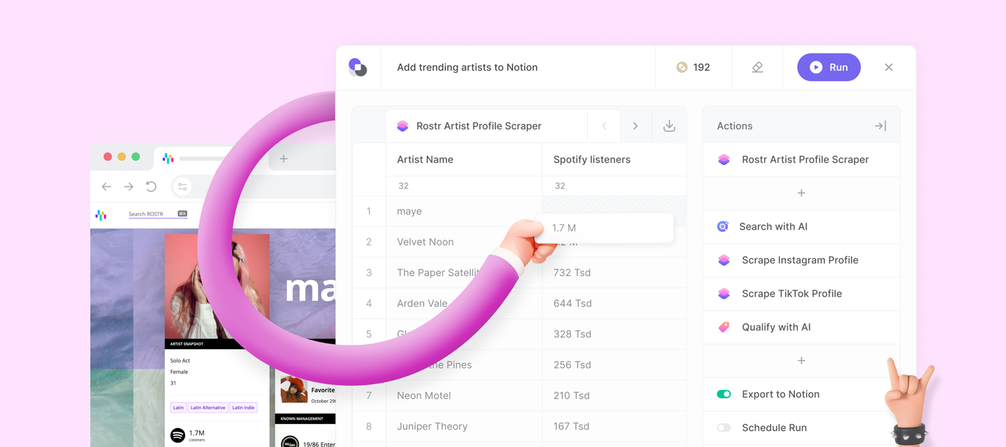 Scrape Rostr with Bardeen and find Artists and there socials.