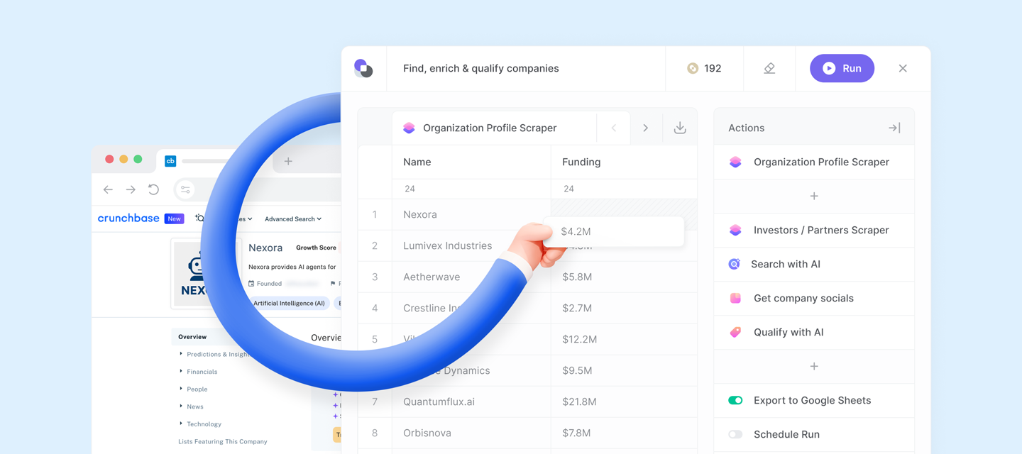Scraping Crunchbase, finding information about a company on the web and qualifying the company for potential investments