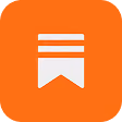Substack-logo med hvidt bogmærke og streger på orange baggrund.