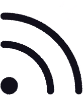 Sort Wi-Fi-signalikon med tre buede bjælker, der udgår fra et centralt punkt på hvid baggrund.