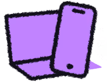 Purple icon of a smartphone leaning against a tablet or laptop device.