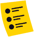 Yellow note with three black bullet points and lines representing text.