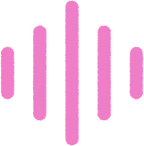 Pink sound wave icon with vertical bars of varying heights on a black background.