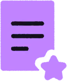 Purple document icon with two horizontal lines and a star in front at the bottom right.
