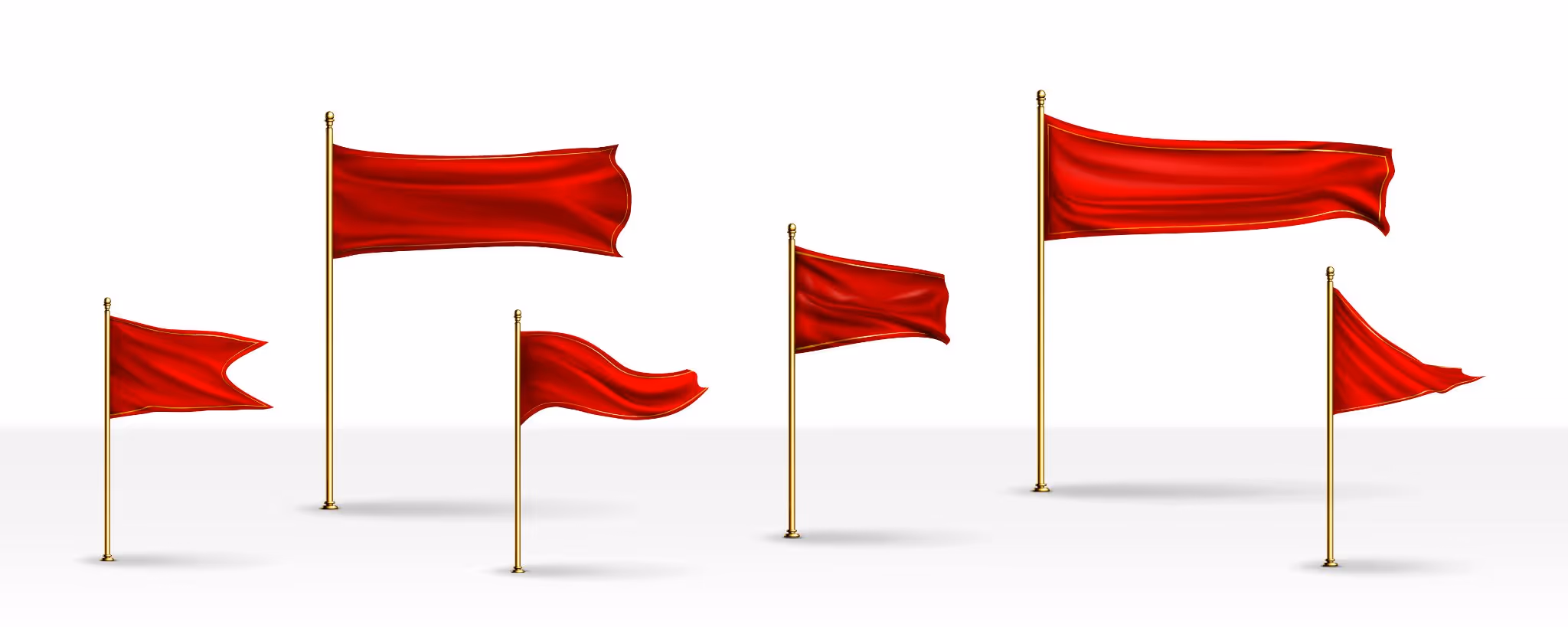 Collection of red warning flags on poles indicating weight loss center red flags