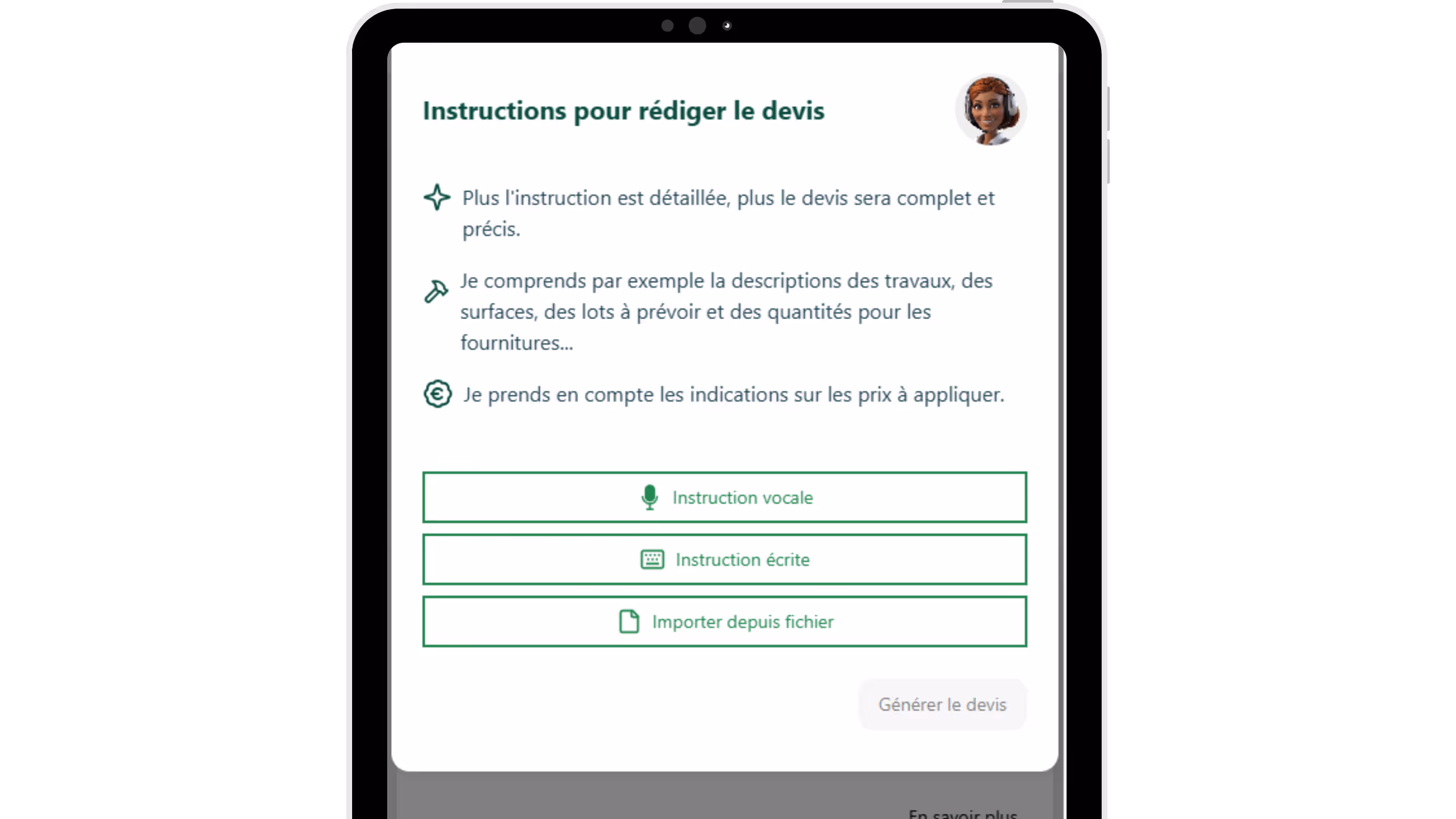 Création de devis sur Renalto app