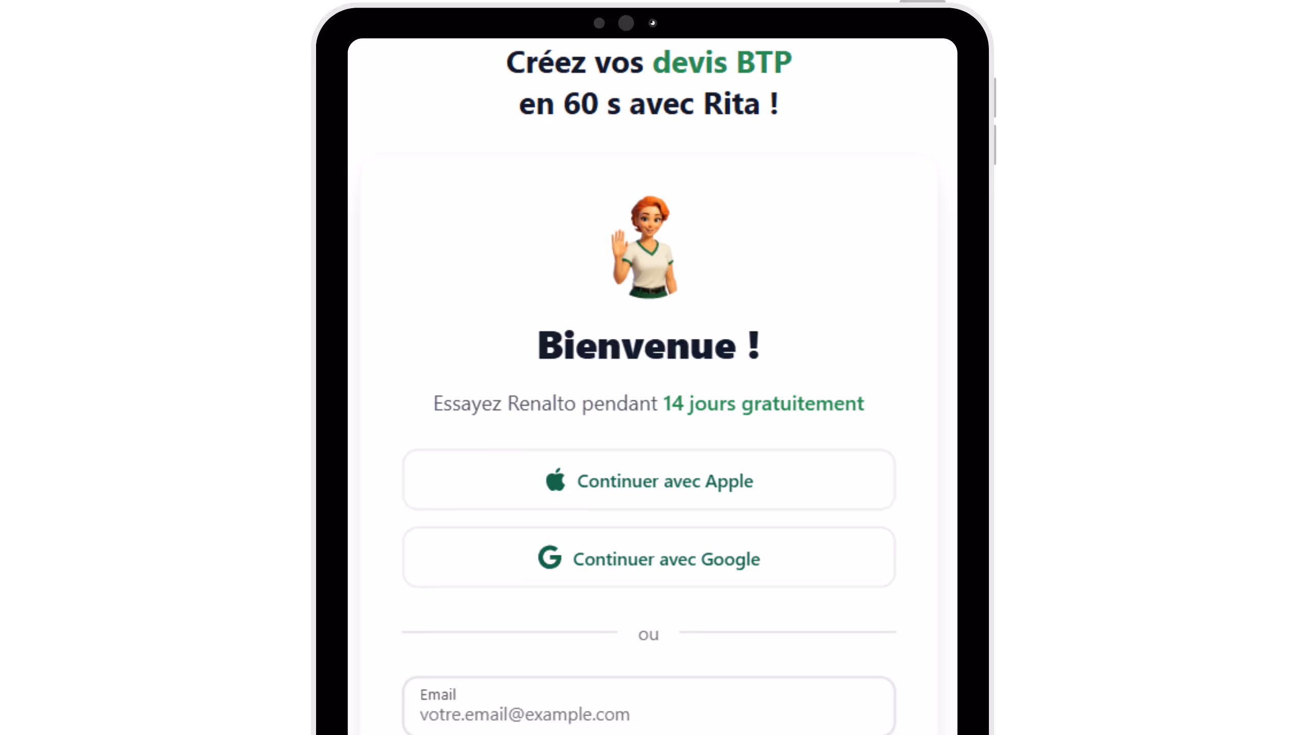 Inscription Renalto app