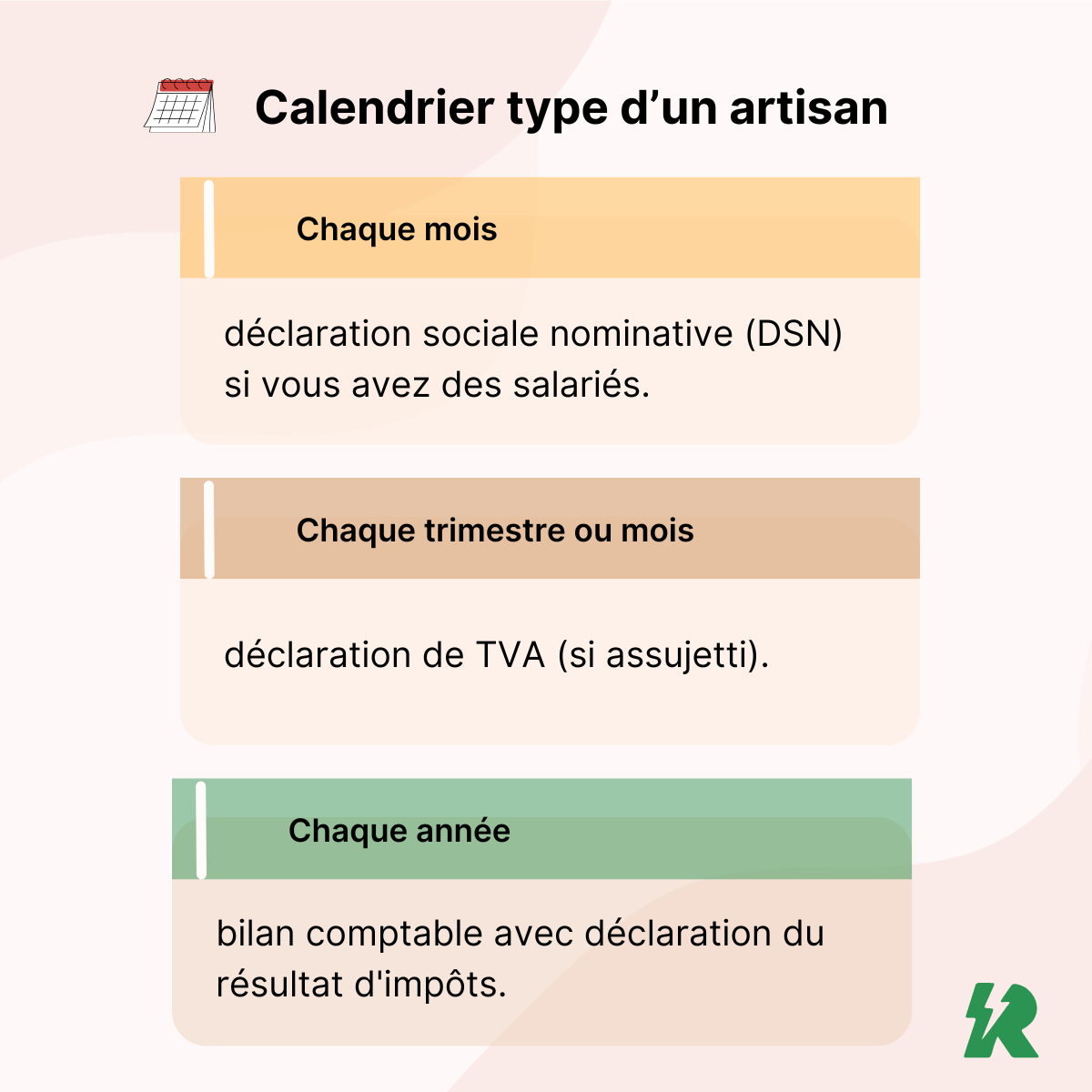calendrier type d'un artisan BTP