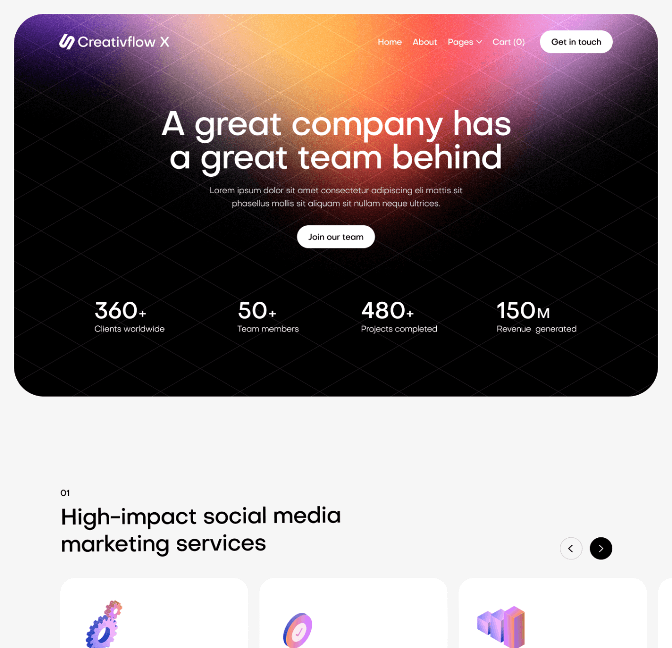 Creativflow X - About Top Page - Marketing Agency Webflow Template