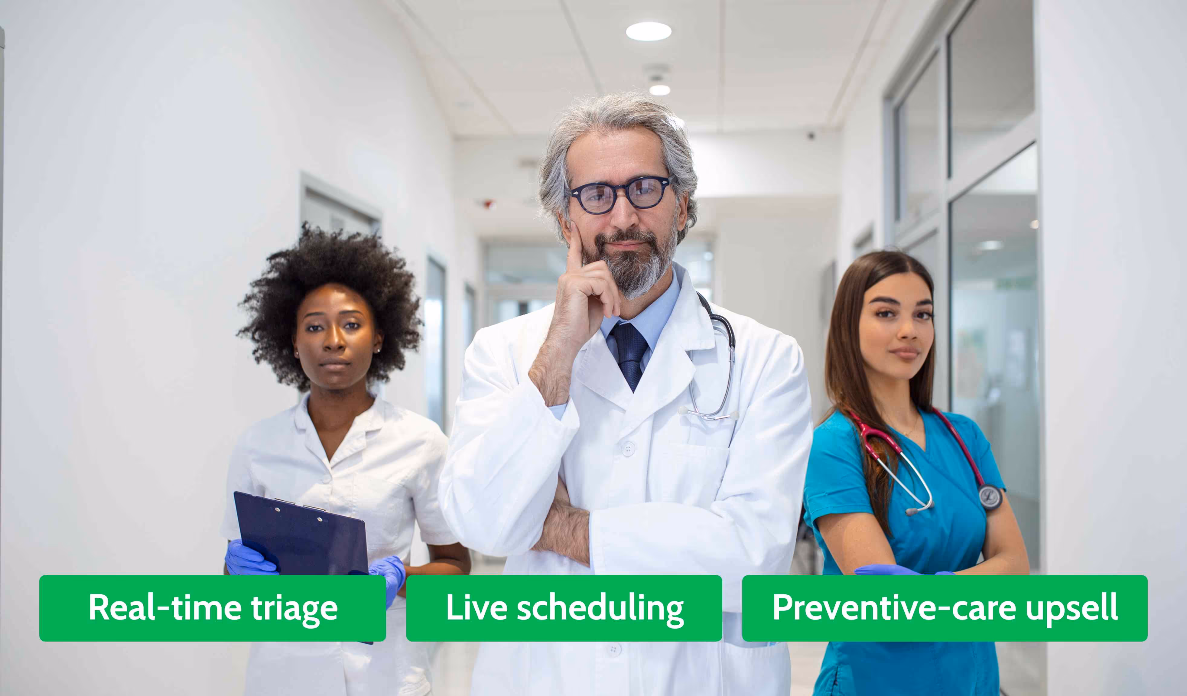 Multidisciplinary medical team demonstrates Adaptify real-time triage, live scheduling & preventive-care upsell