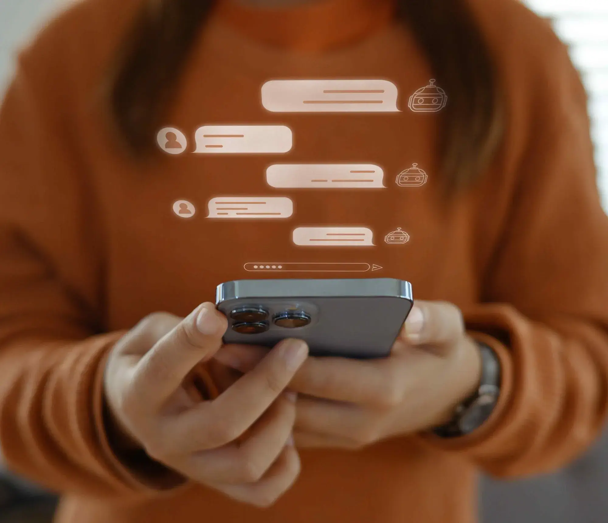 Smartphone with instant missed-call text-back from Adaptify AI phone answering service re-engaging a prospect.