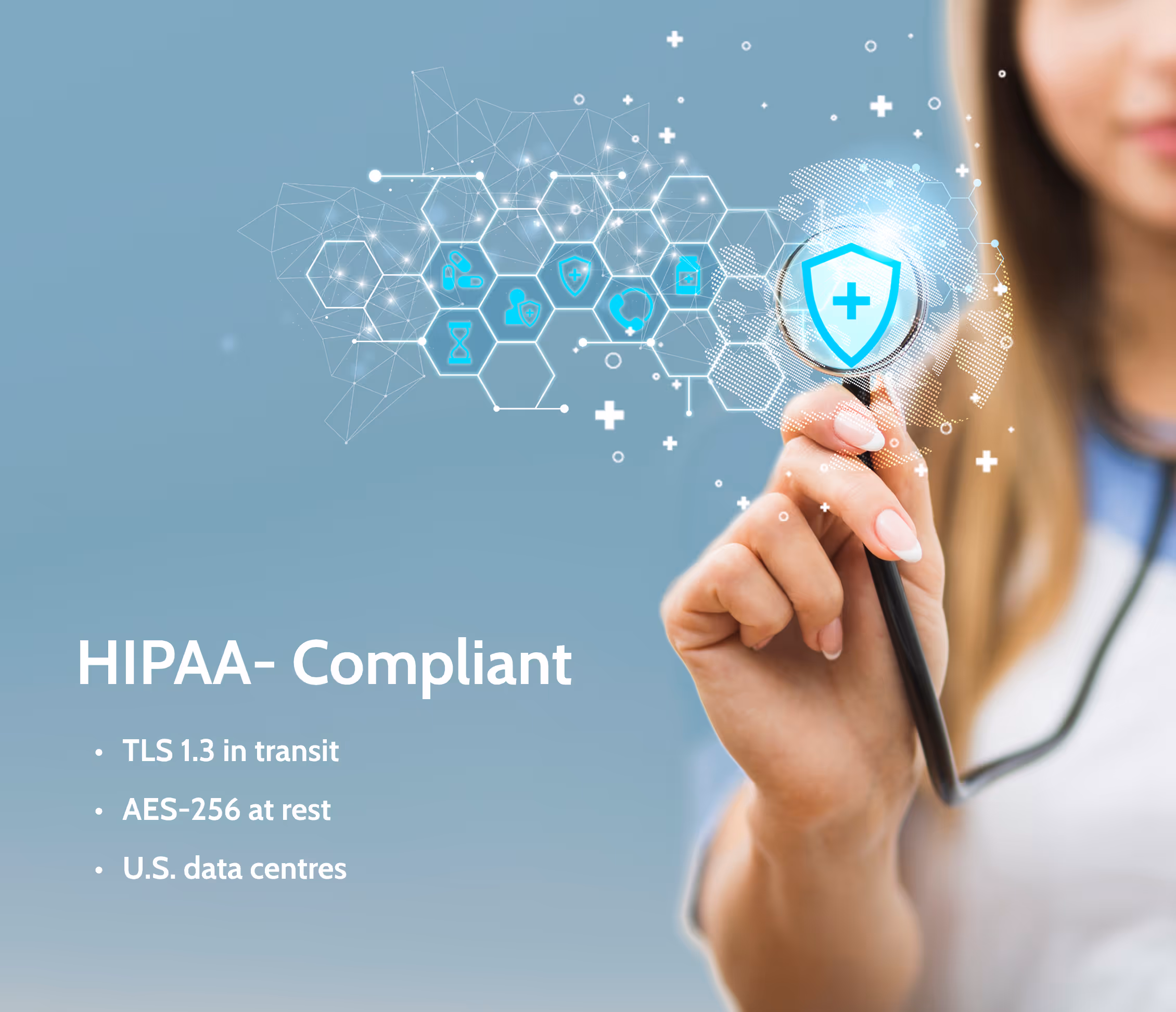Graphic highlighting HIPAA-compliant call encryption and transcripts for dental practices
