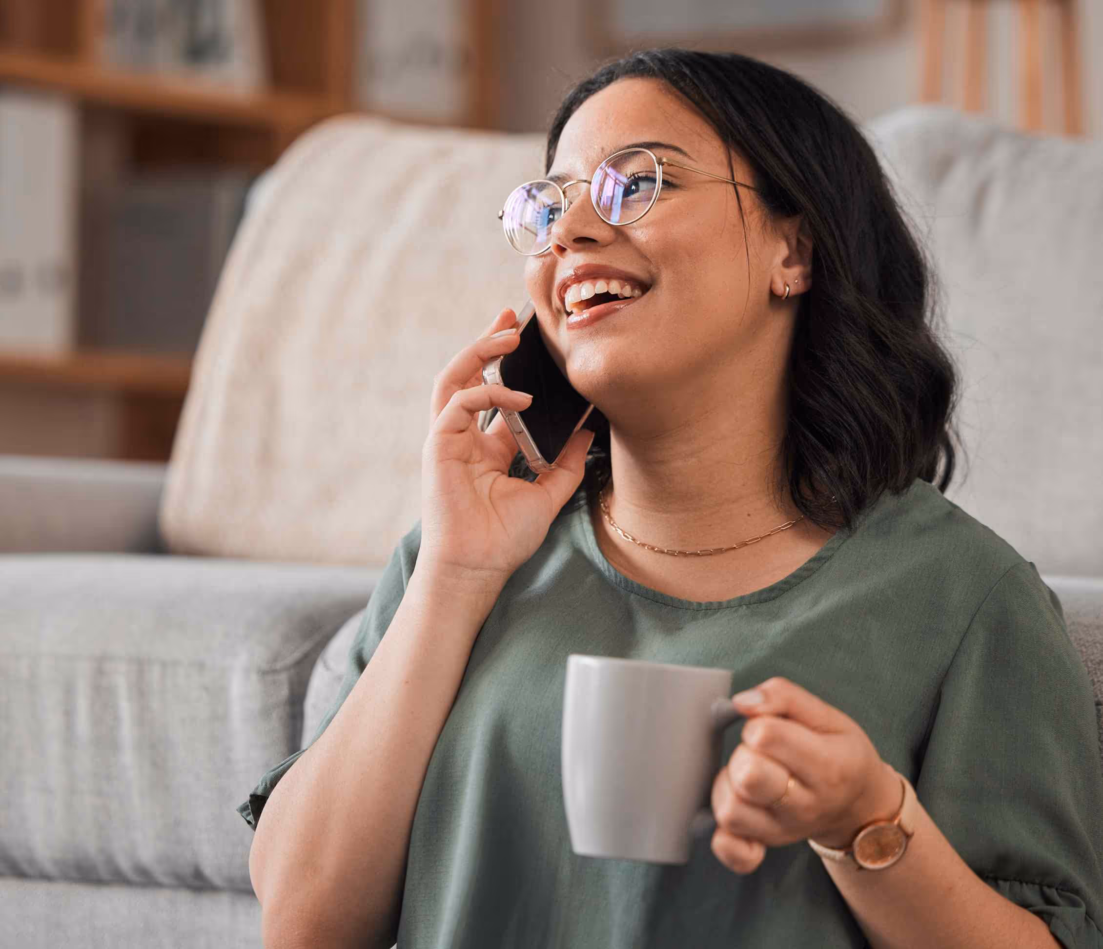 Prospective legal client smiling at Adaptify missed-call SMS that recovers an abandoned lead