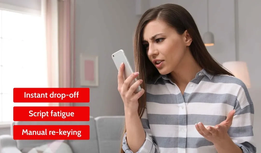 Frustrated homeowner reacts to voicemail—illustrates revenue lost without AI plumbing answering service