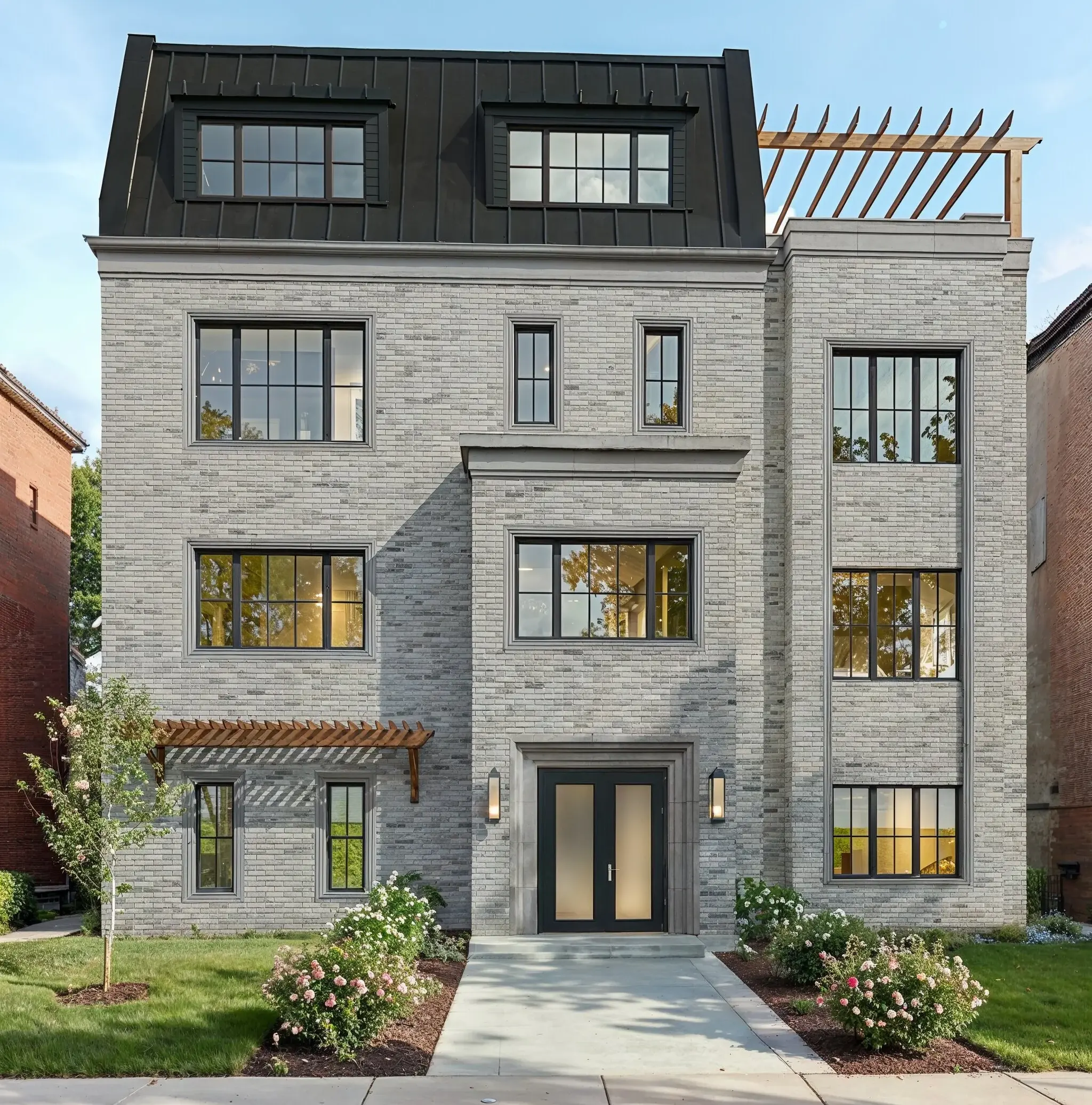 Front exterior rendering of 2945 Three Oaks Lane, a four-story brick custom home by Classic Living Homes in Foundry Park, Oakley