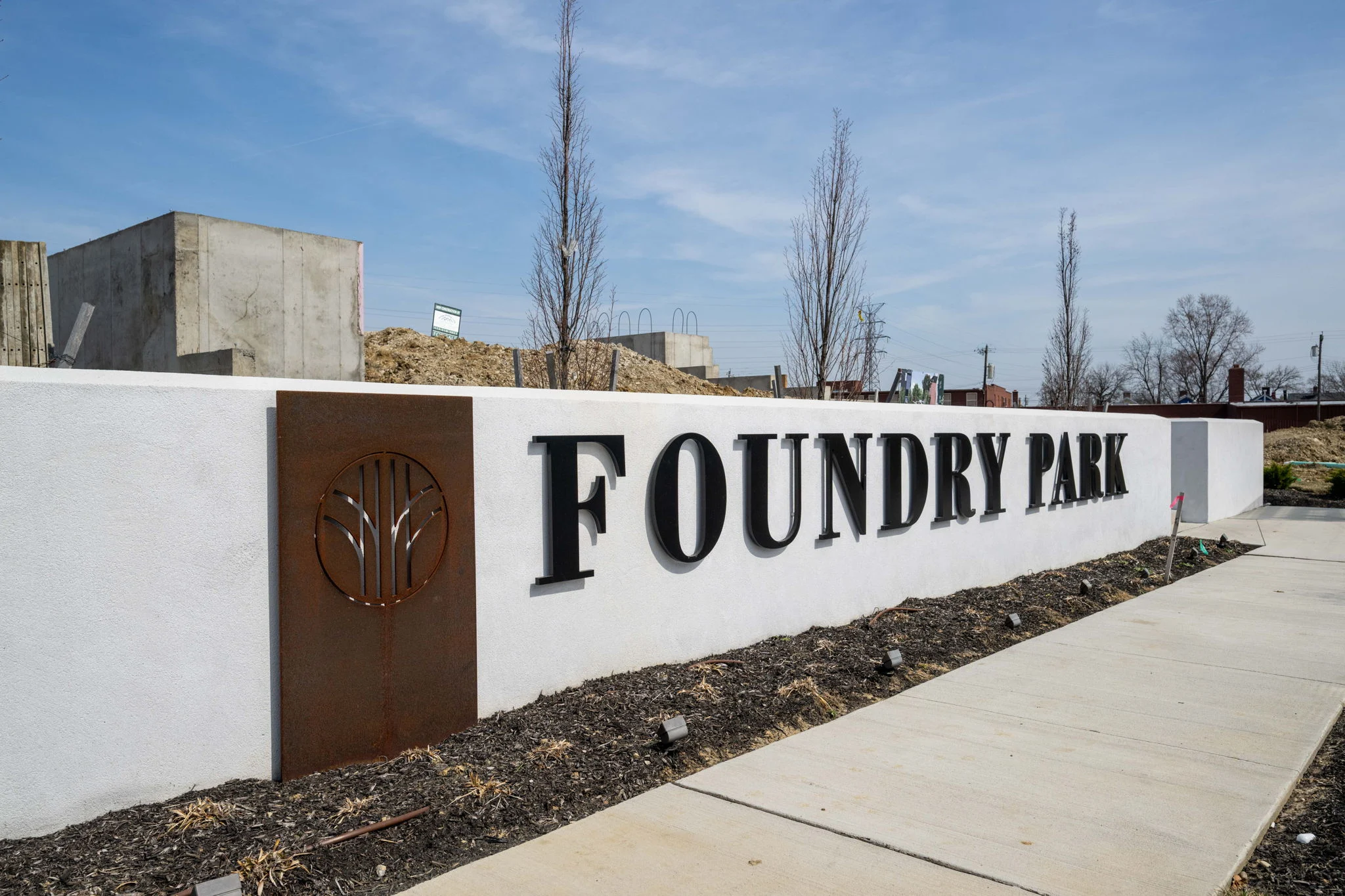 Foundry Park sign at the community entrance in Oakley