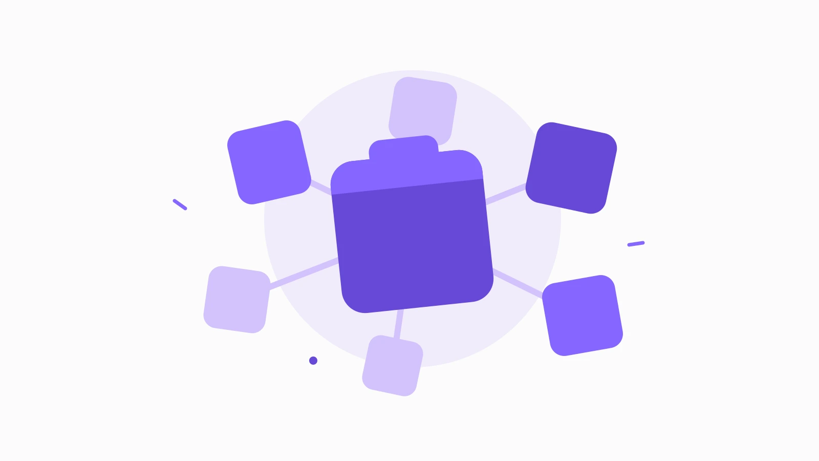 A large purple block connected to a constellation of smaller rounded blocks
