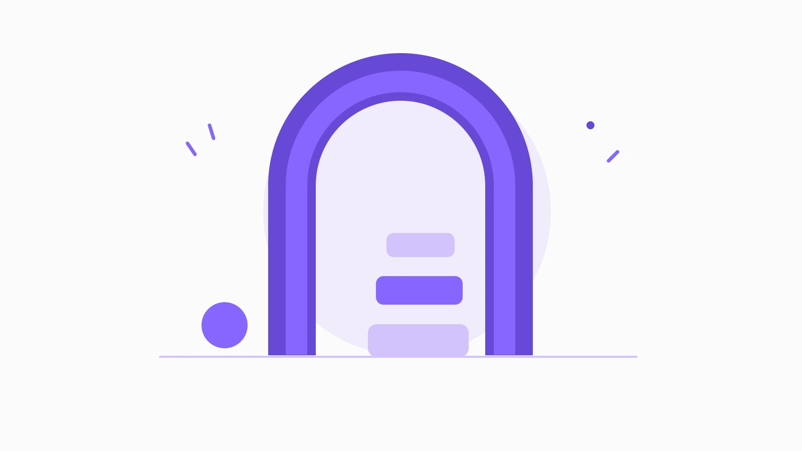 A purple doorway with stepping blocks leading through it.