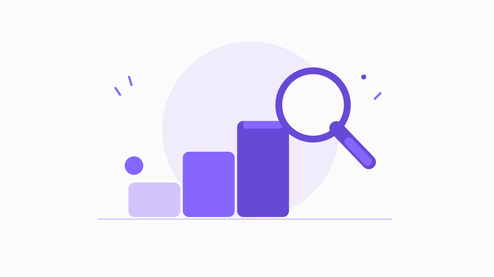 A magnifying glass beside three rising purple blocks, representing noticing and extending learning.