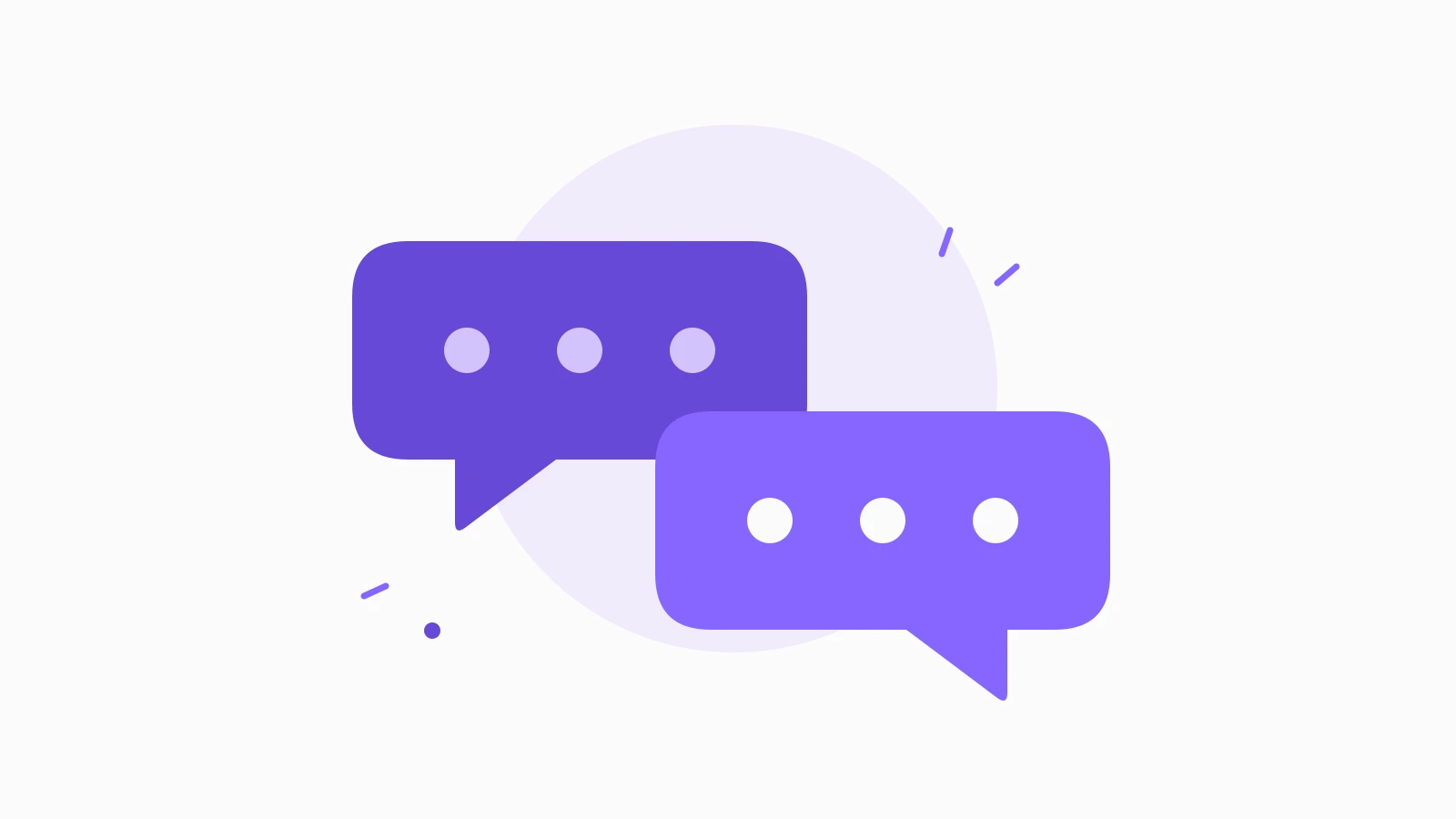 Two rounded purple speech bubbles facing each other