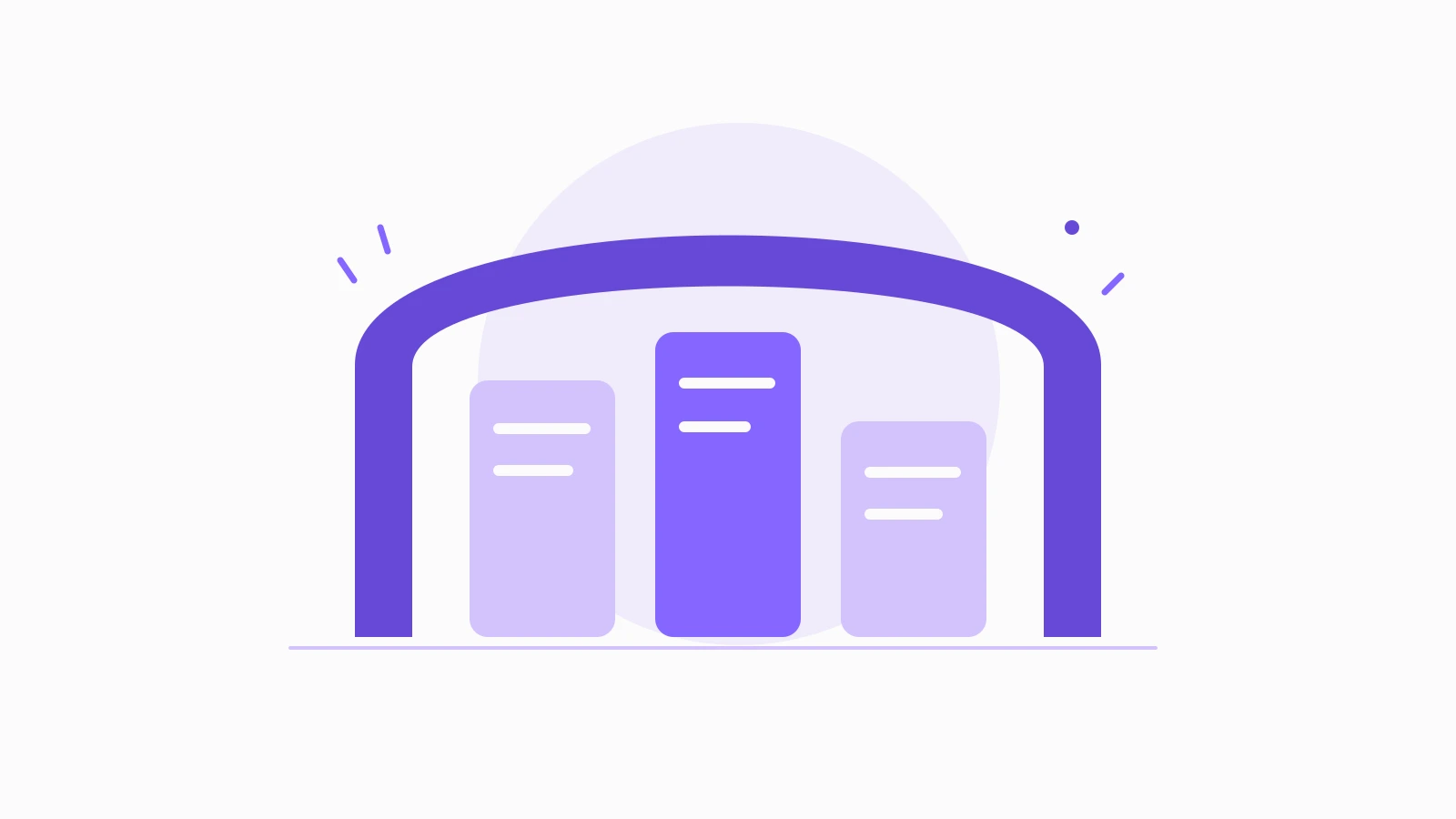 Three purple document panels held within a simple arch, representing a shared quality framework.