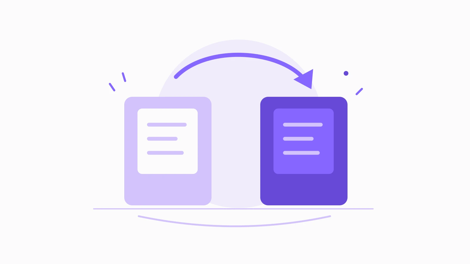 Two purple panels linked by a curved arrow, representing revisiting an observation and choosing a response.