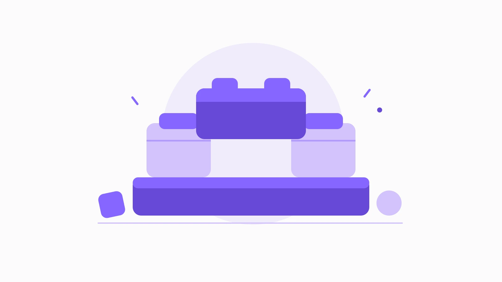 Three purple building blocks joined into one connected structure