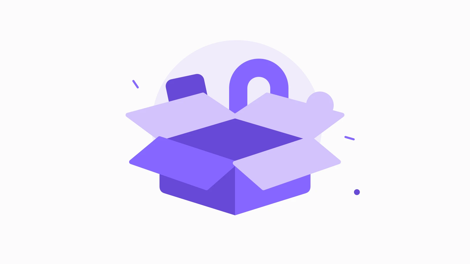 An open purple box with simple blocks and an arch above it