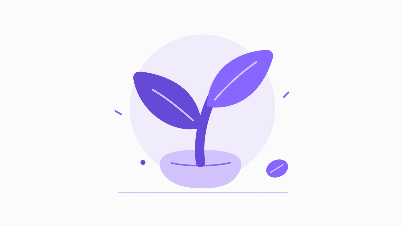 Two abstract purple leaves opening above a lilac seed shape