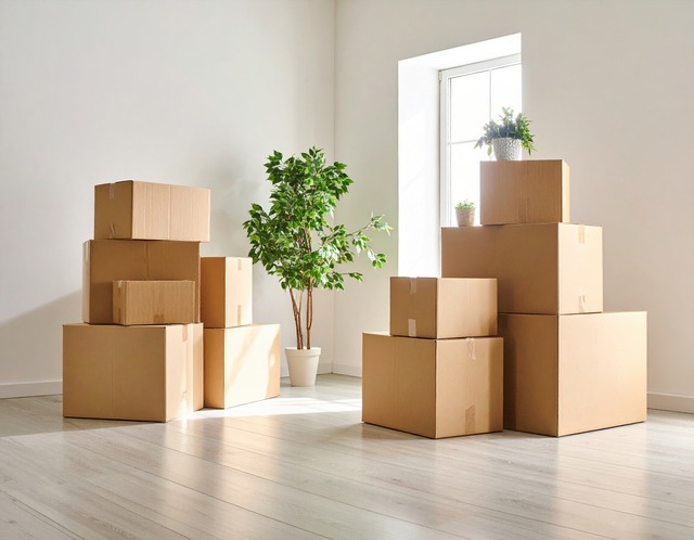 Neat moving apartment with moving boxes prepared to go.