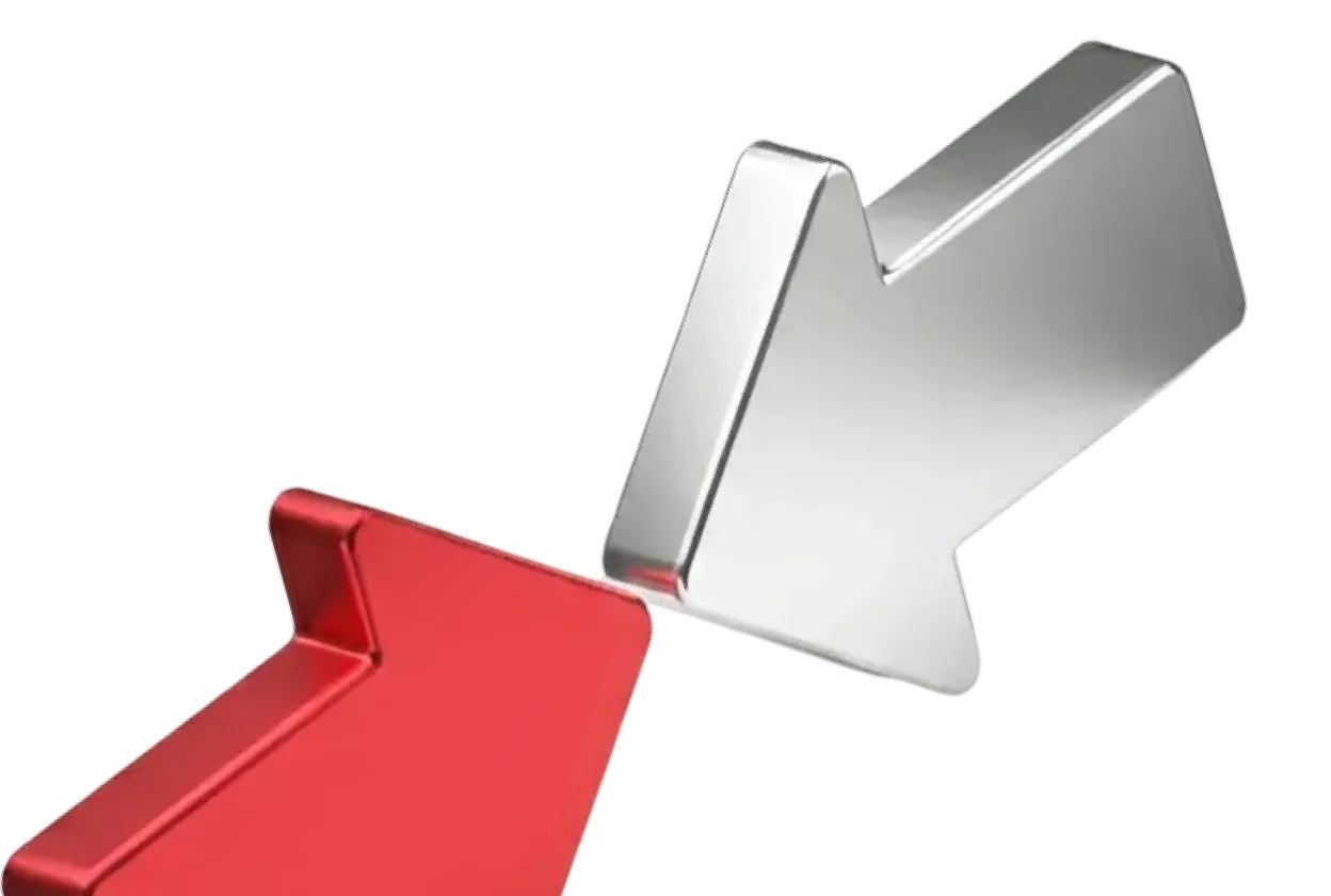 3D red arrow pointing up and silver arrow pointing down on black background.