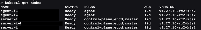 Example of kubectl get nodes